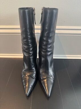 Amina Muaddi 95mm Clear Glass Heel Giorgia Leather Ankle Booties Black - size 38